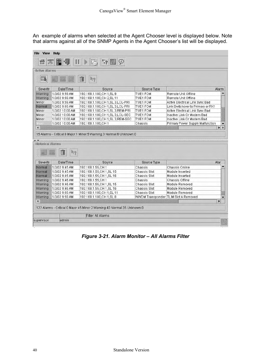 Figure 3-21. alarm monitor – all alarms filter | CANOGA PERKINS CanogaView Smart Element Manager User Manual | Page 46 / 77