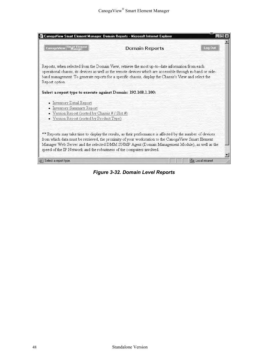 Figure 3-32. domain level reports | CANOGA PERKINS CanogaView Smart Element Manager User Manual | Page 54 / 77