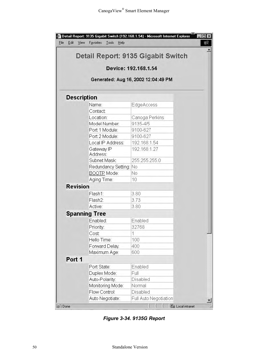 Figure 3-34. 9135g report | CANOGA PERKINS CanogaView Smart Element Manager User Manual | Page 56 / 77