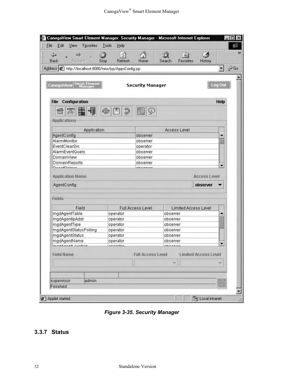 7status, Status, Figure 3-35. security manager | CANOGA PERKINS CanogaView Smart Element Manager User Manual | Page 58 / 77