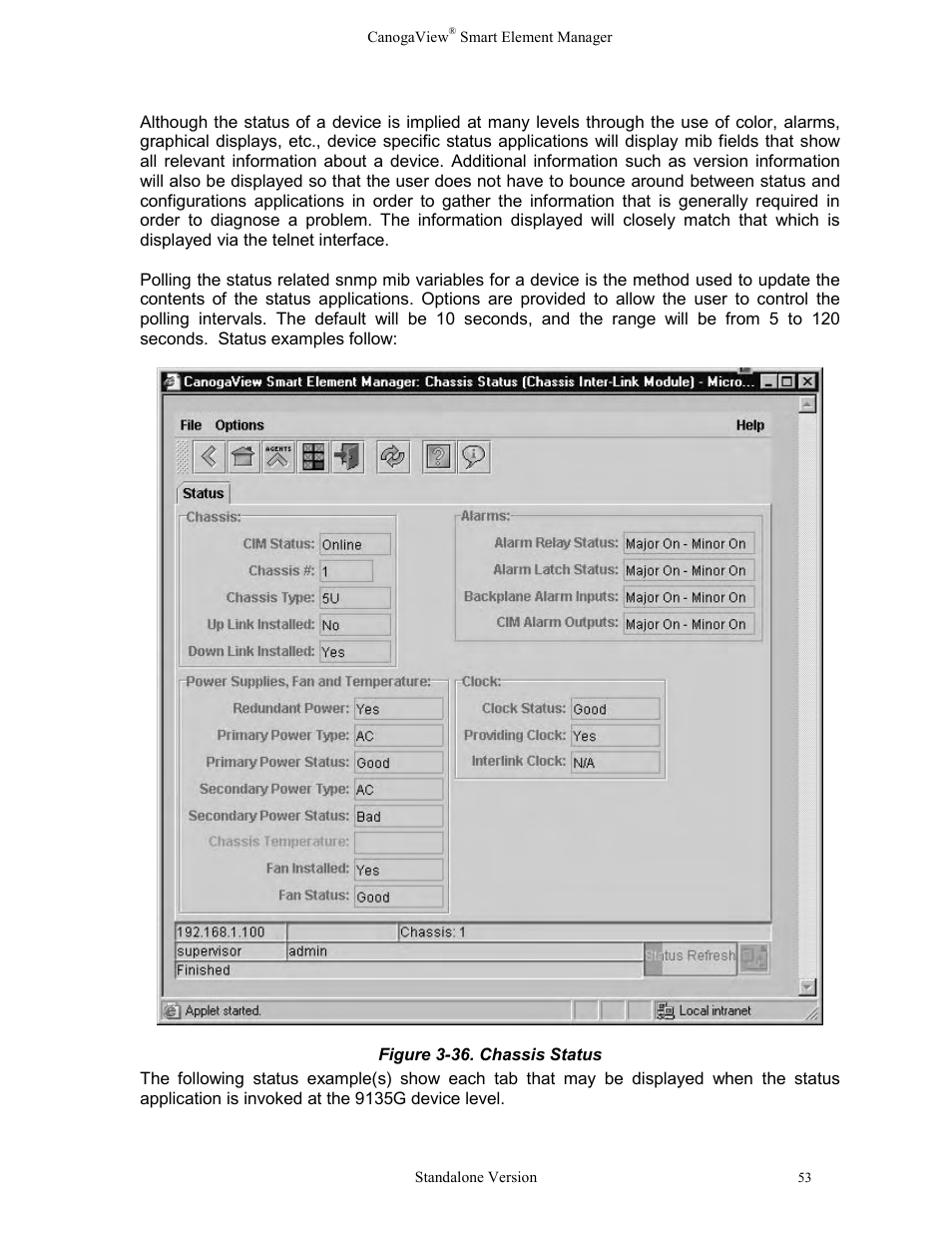 Figure 3-36. chassis status | CANOGA PERKINS CanogaView Smart Element Manager User Manual | Page 59 / 77