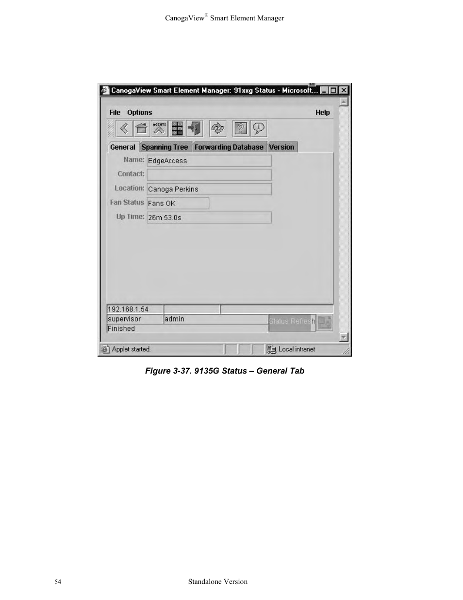 Figure 3-37. 9135g status – general tab | CANOGA PERKINS CanogaView Smart Element Manager User Manual | Page 60 / 77
