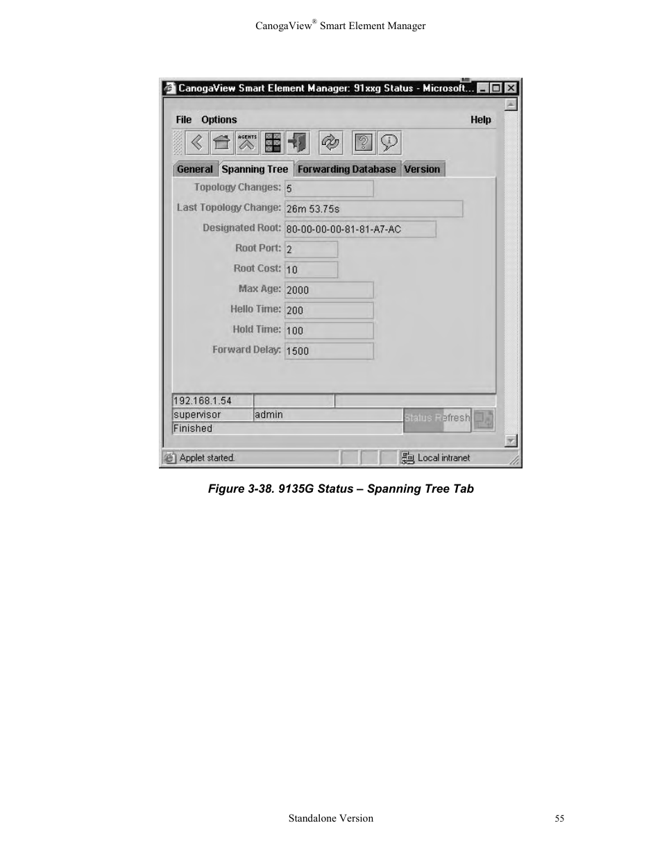 Figure 3-38. 9135g status – spanning tree tab | CANOGA PERKINS CanogaView Smart Element Manager User Manual | Page 61 / 77