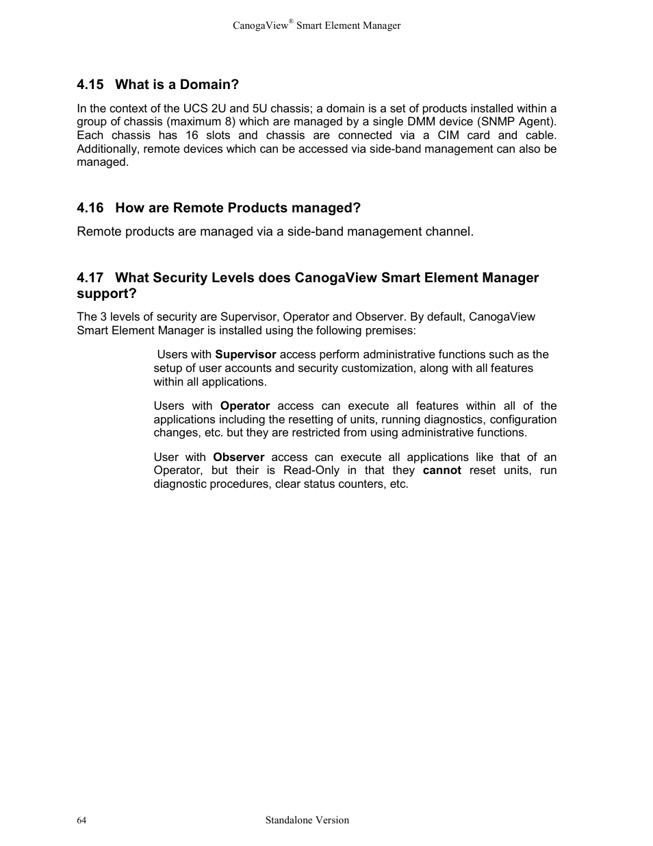 16how are remote products managed, How are remote products managed, 15 what is a domain | 16 how are remote products managed | CANOGA PERKINS CanogaView Smart Element Manager User Manual | Page 70 / 77