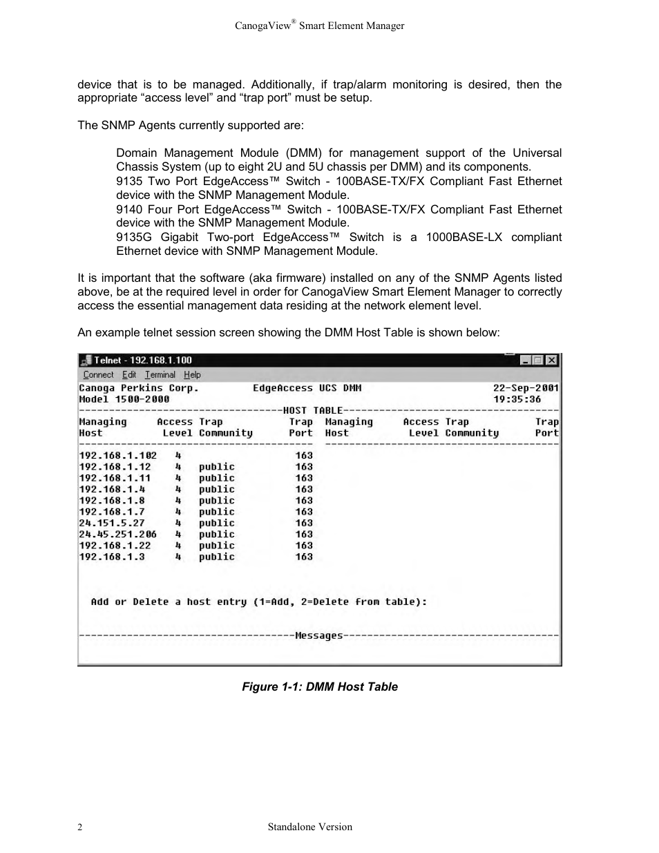 Figure 1-1: dmm host table | CANOGA PERKINS CanogaView Smart Element Manager User Manual | Page 8 / 77