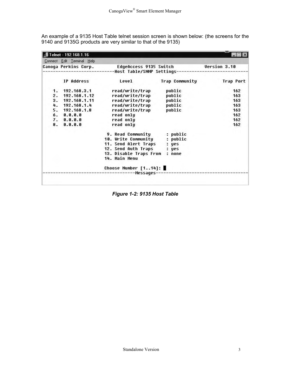 Figure 1-2: 9135 host table | CANOGA PERKINS CanogaView Smart Element Manager User Manual | Page 9 / 77