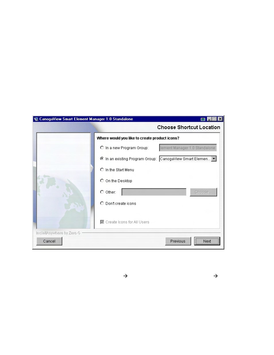 Choose shortcut location, Figure 2-11. choose shortcut location | CANOGA PERKINS CanogaView Smart Element Manager User Manual | Page 22 / 80