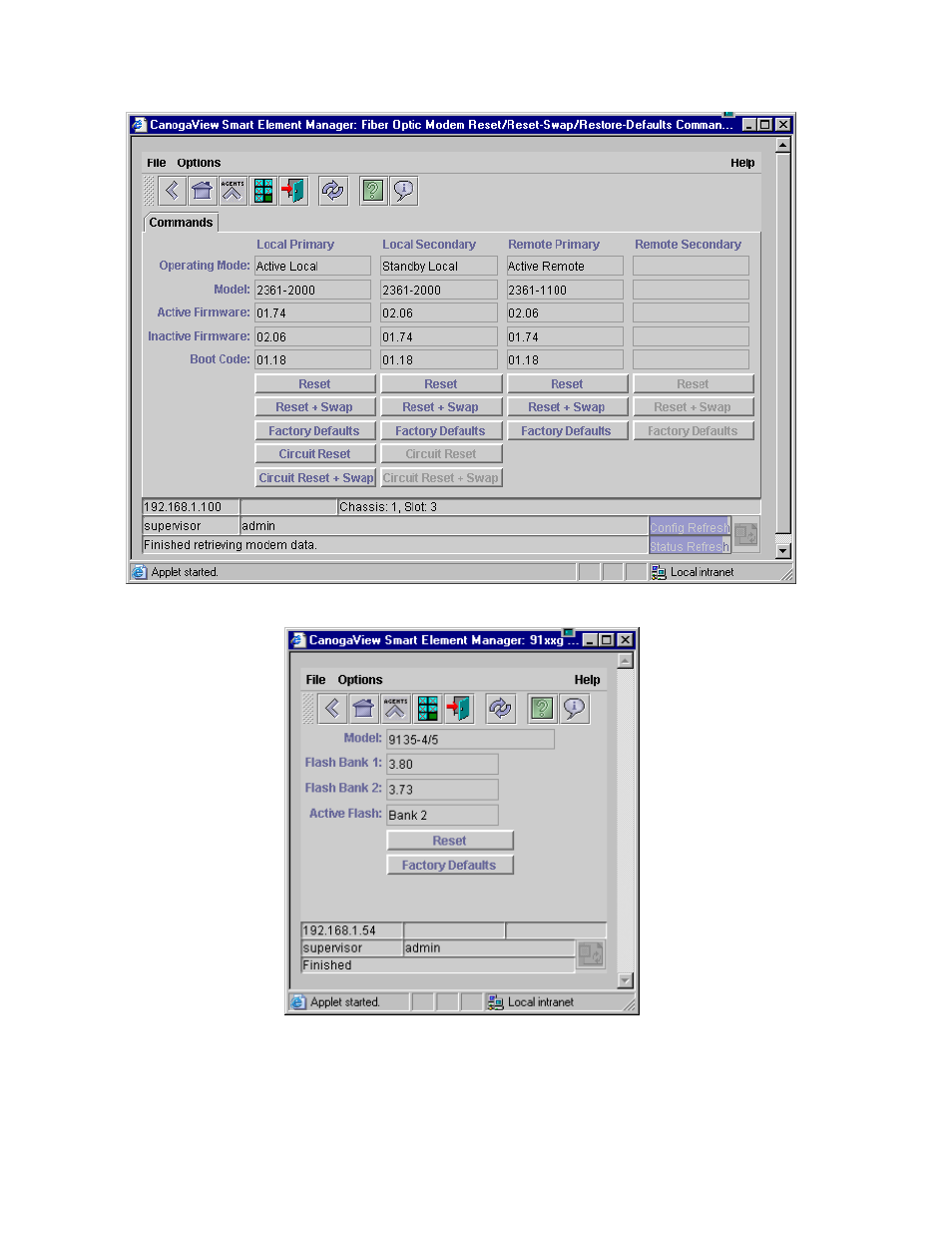 Figure 3-28. fiber optic modem reset example, Figure 3-29. 9135g reset example | CANOGA PERKINS CanogaView Smart Element Manager User Manual | Page 54 / 80