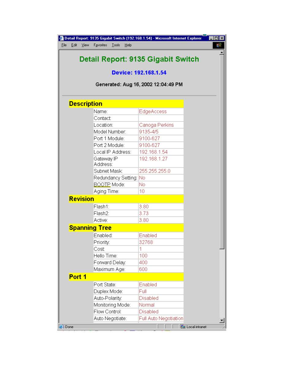 Figure 3-34. 9135g report | CANOGA PERKINS CanogaView Smart Element Manager User Manual | Page 58 / 80
