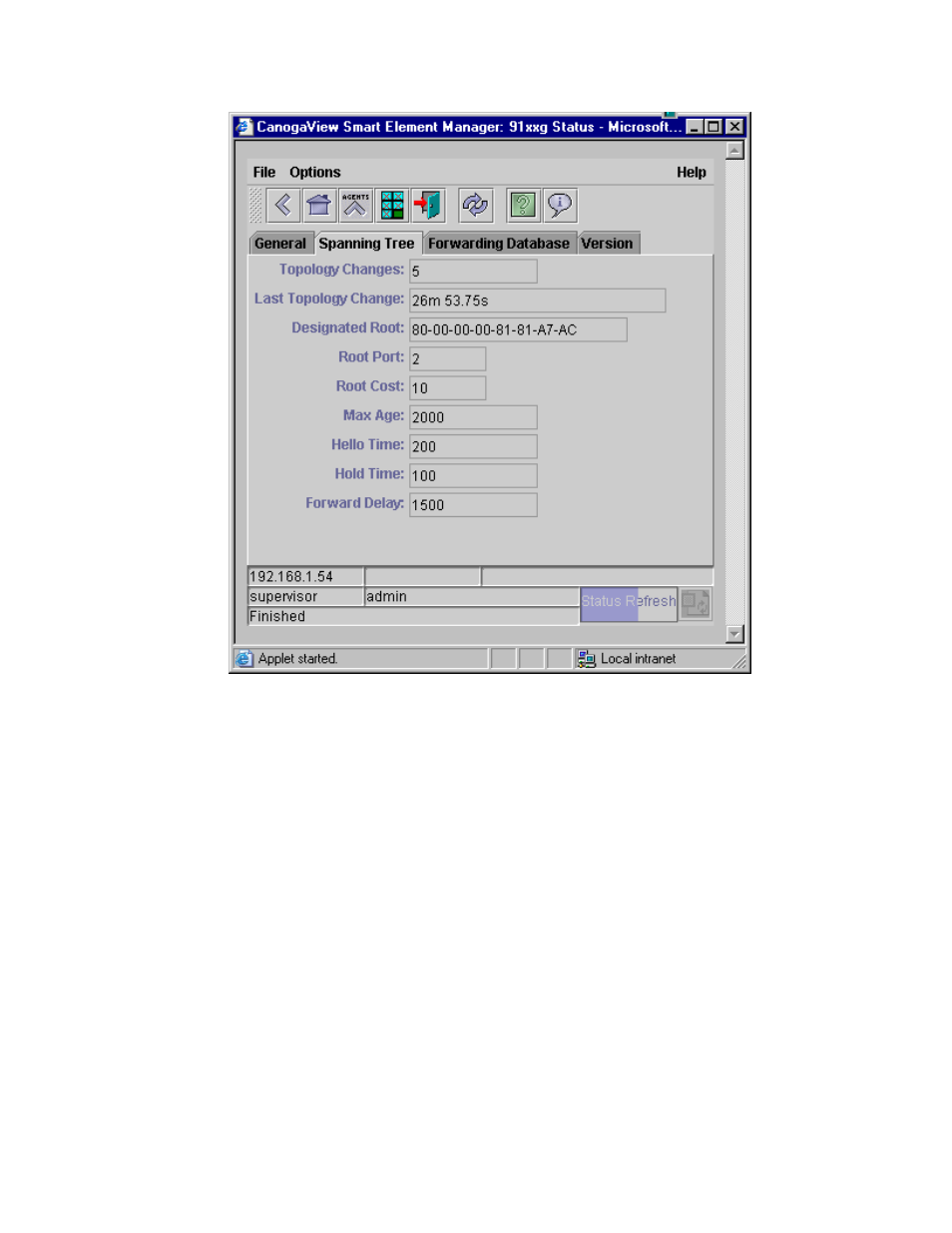 Figure 3-38. 9135g status – spanning tree tab | CANOGA PERKINS CanogaView Smart Element Manager User Manual | Page 63 / 80