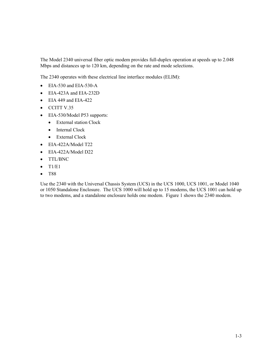 Chapter 1 chapter 1overview, Chapter 1 overview -3, Chapter 1 overview | CANOGA PERKINS 2340 High-Speed Universal Fiber Optic Modem User Manual | Page 11 / 60