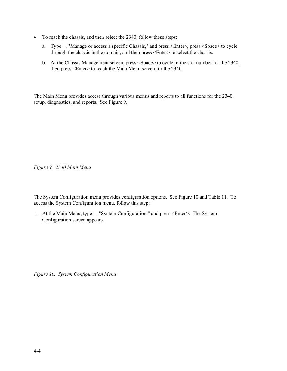 4 2340 main menu, 5 system configuration, 2340 main menu -4 | System configuration -4, Figure 9. 2340 main menu -4, Figure 10. system configuration menu -4 | CANOGA PERKINS 2340 High-Speed Universal Fiber Optic Modem User Manual | Page 32 / 60