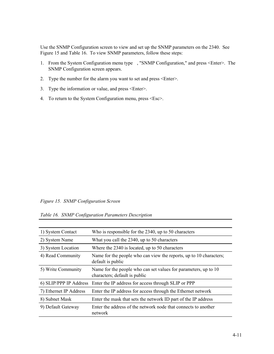 10 snmp configuration, Snmp configuration -11, Figure 15. snmp configuration screen -11 | CANOGA PERKINS 2340 High-Speed Universal Fiber Optic Modem User Manual | Page 39 / 60