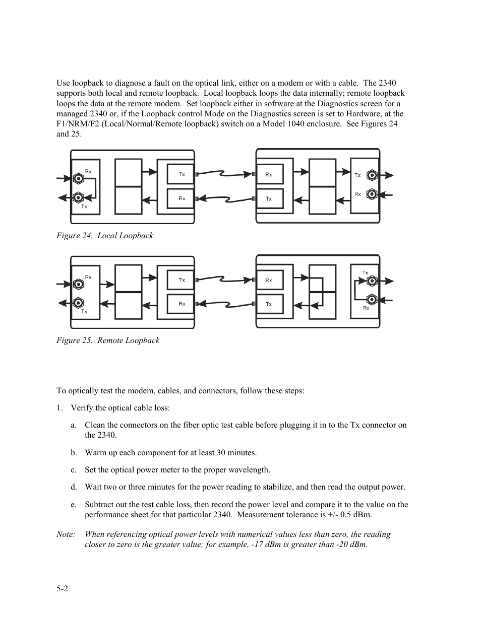 1 loopback tests, 2 optical power and bert tests, Loopback tests -2 | Optical power and bert tests -2, Figure 24. local loopback -2, Figure 25. remote loopback -2 | CANOGA PERKINS 2340 High-Speed Universal Fiber Optic Modem User Manual | Page 50 / 60