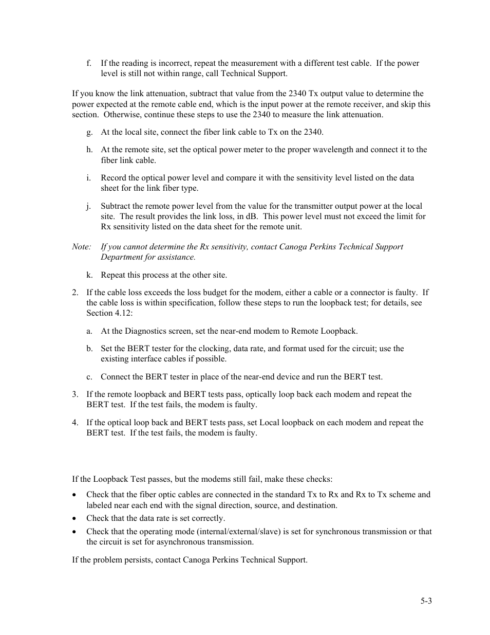 3 fiber optic diagnostics, Fiber optic diagnostics -3 | CANOGA PERKINS 2340 High-Speed Universal Fiber Optic Modem User Manual | Page 51 / 60