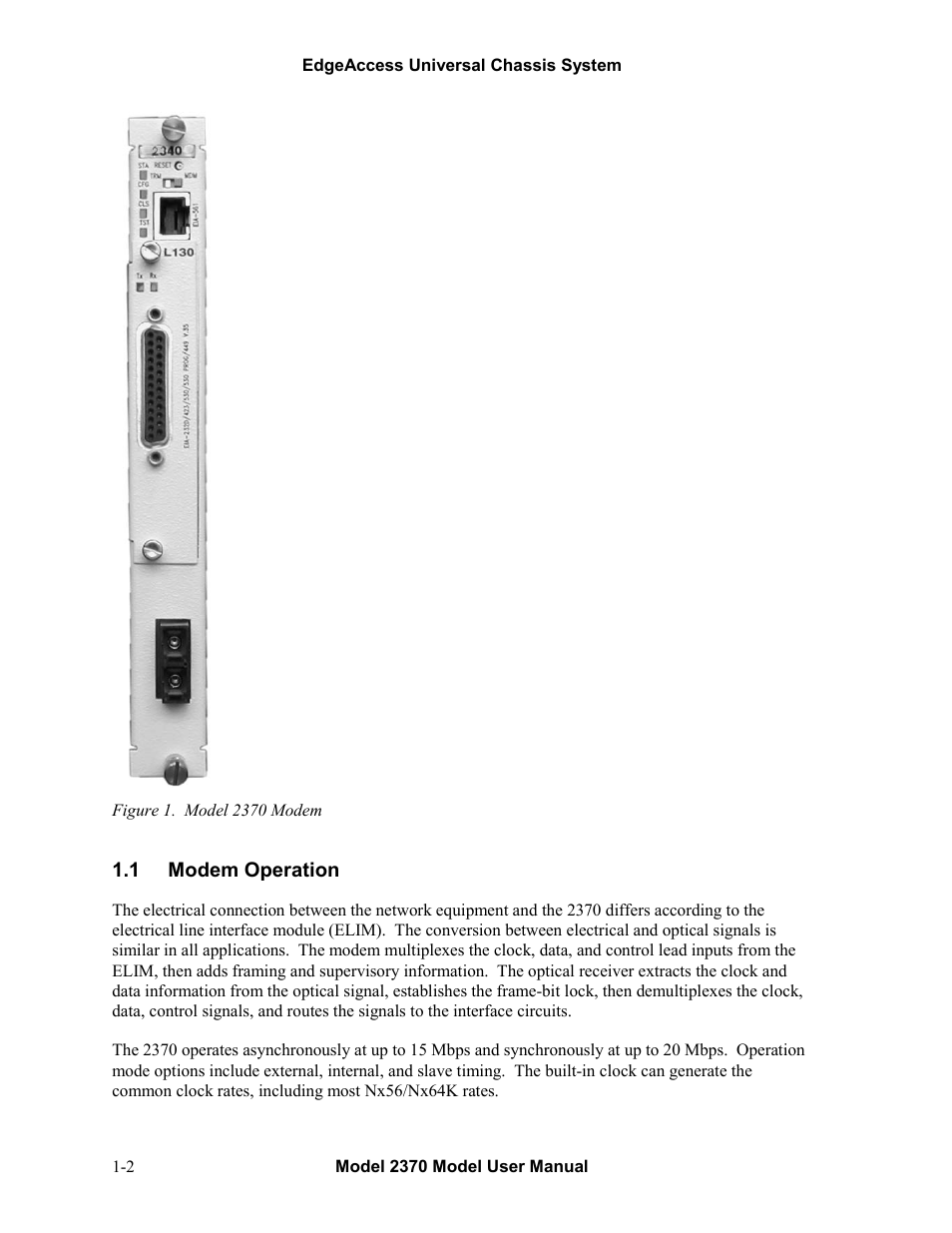 1modem operation, Modem operation -2, Figure 1. model 2370 modem -2 | CANOGA PERKINS 2370 High-Speed Universal Fiber Optic Modem User Manual | Page 10 / 56