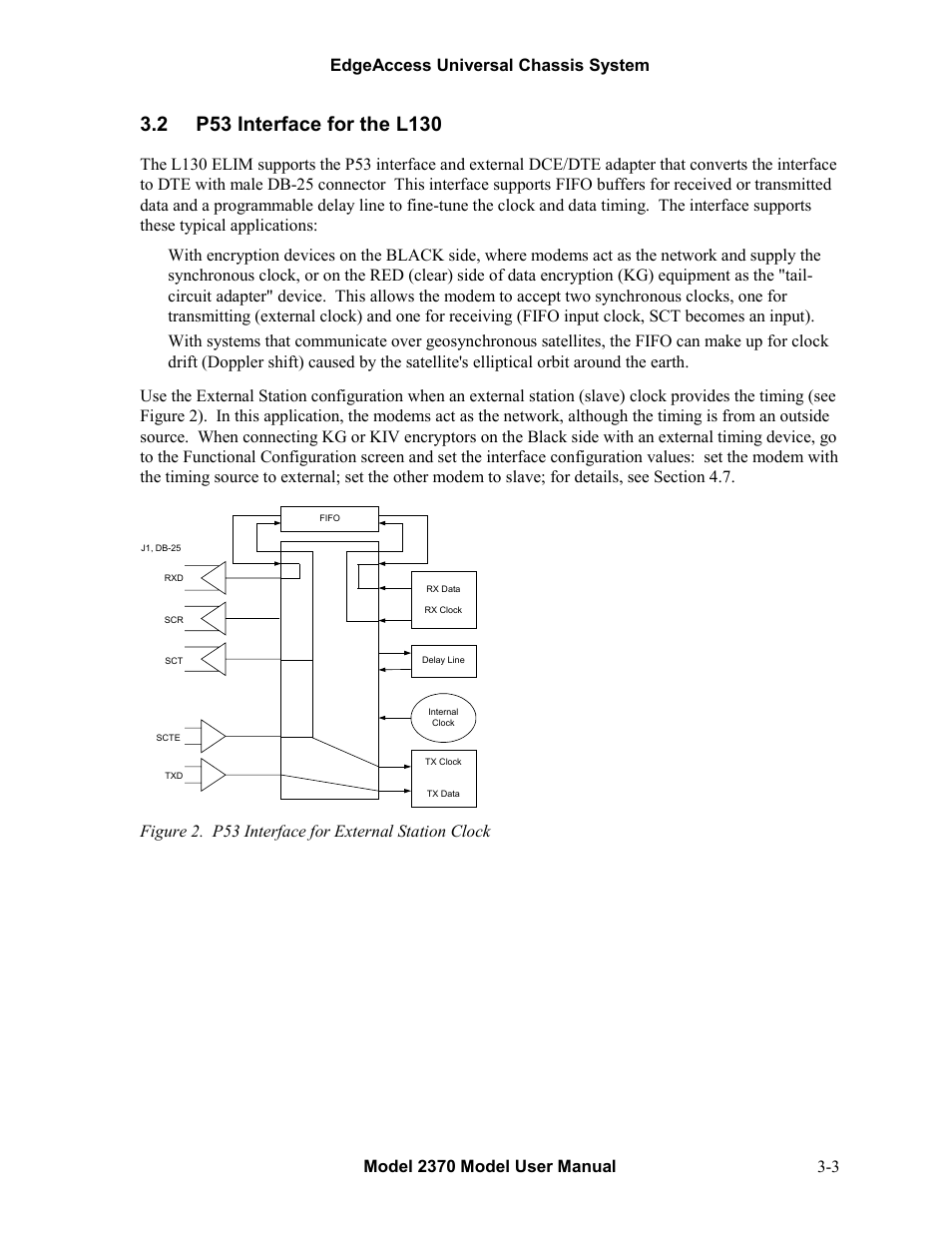 2p53 interface for the l130, P53 interface for the l130 -3, Figure 2. p53 interface for external station clock | CANOGA PERKINS 2370 High-Speed Universal Fiber Optic Modem User Manual | Page 17 / 56