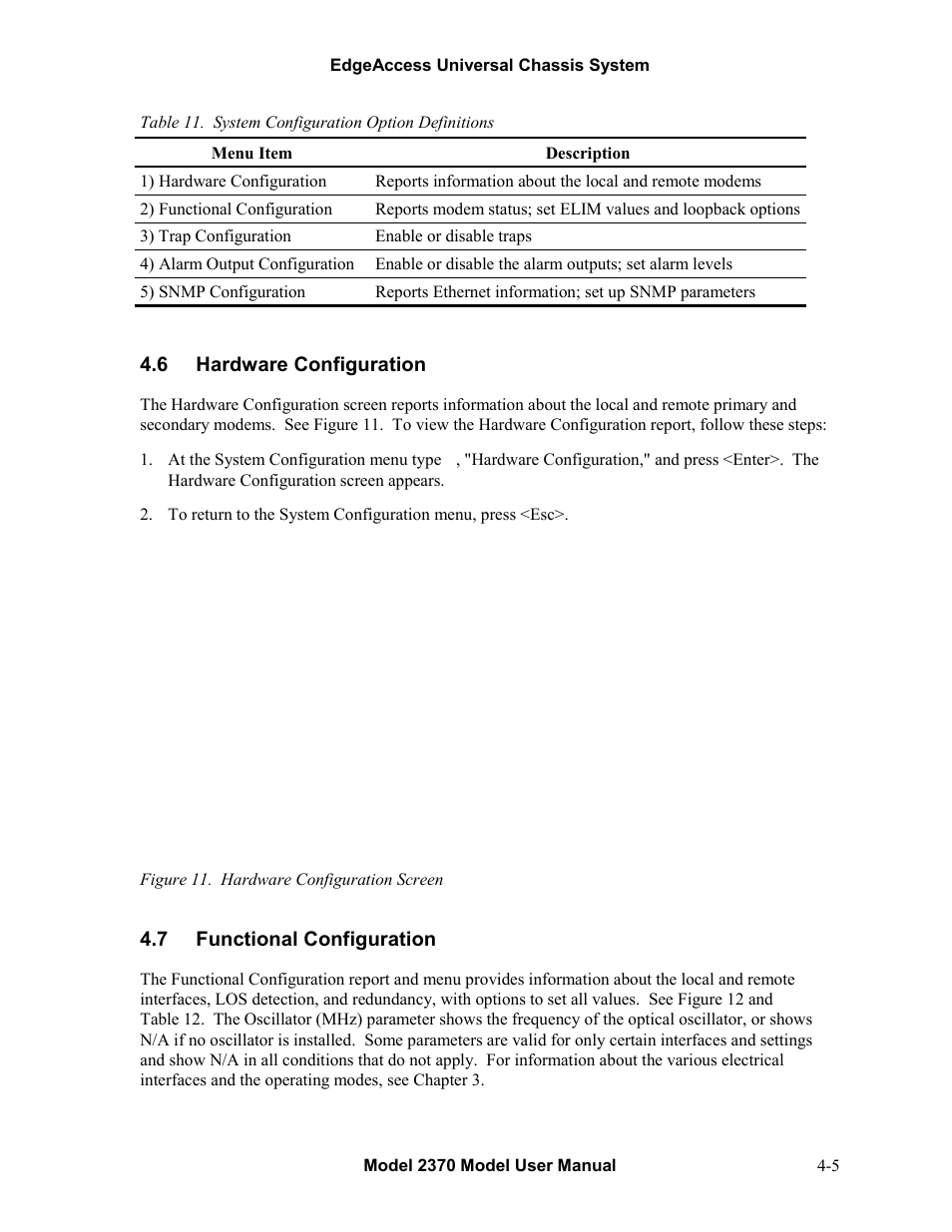 6hardware configuration, 7functional configuration, Hardware configuration -5 | Functional configuration -5, Figure 11. hardware configuration screen -5, Ion 4.7, 6 hardware configuration, 7 functional configuration | CANOGA PERKINS 2370 High-Speed Universal Fiber Optic Modem User Manual | Page 29 / 56