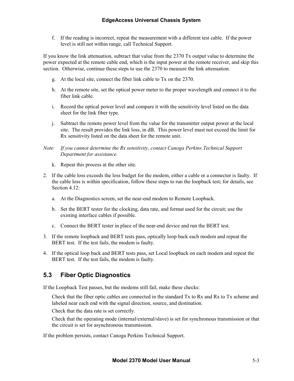 3fiber optic diagnostics, Fiber optic diagnostics -3 | CANOGA PERKINS 2370 High-Speed Universal Fiber Optic Modem User Manual | Page 47 / 56