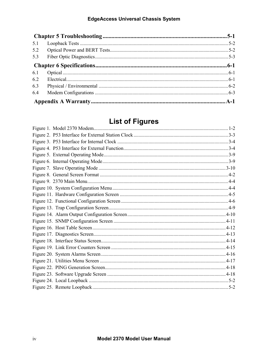 List of figures | CANOGA PERKINS 2370 High-Speed Universal Fiber Optic Modem User Manual | Page 6 / 56