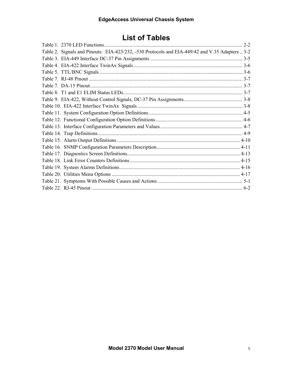 List of tables | CANOGA PERKINS 2370 High-Speed Universal Fiber Optic Modem User Manual | Page 7 / 56