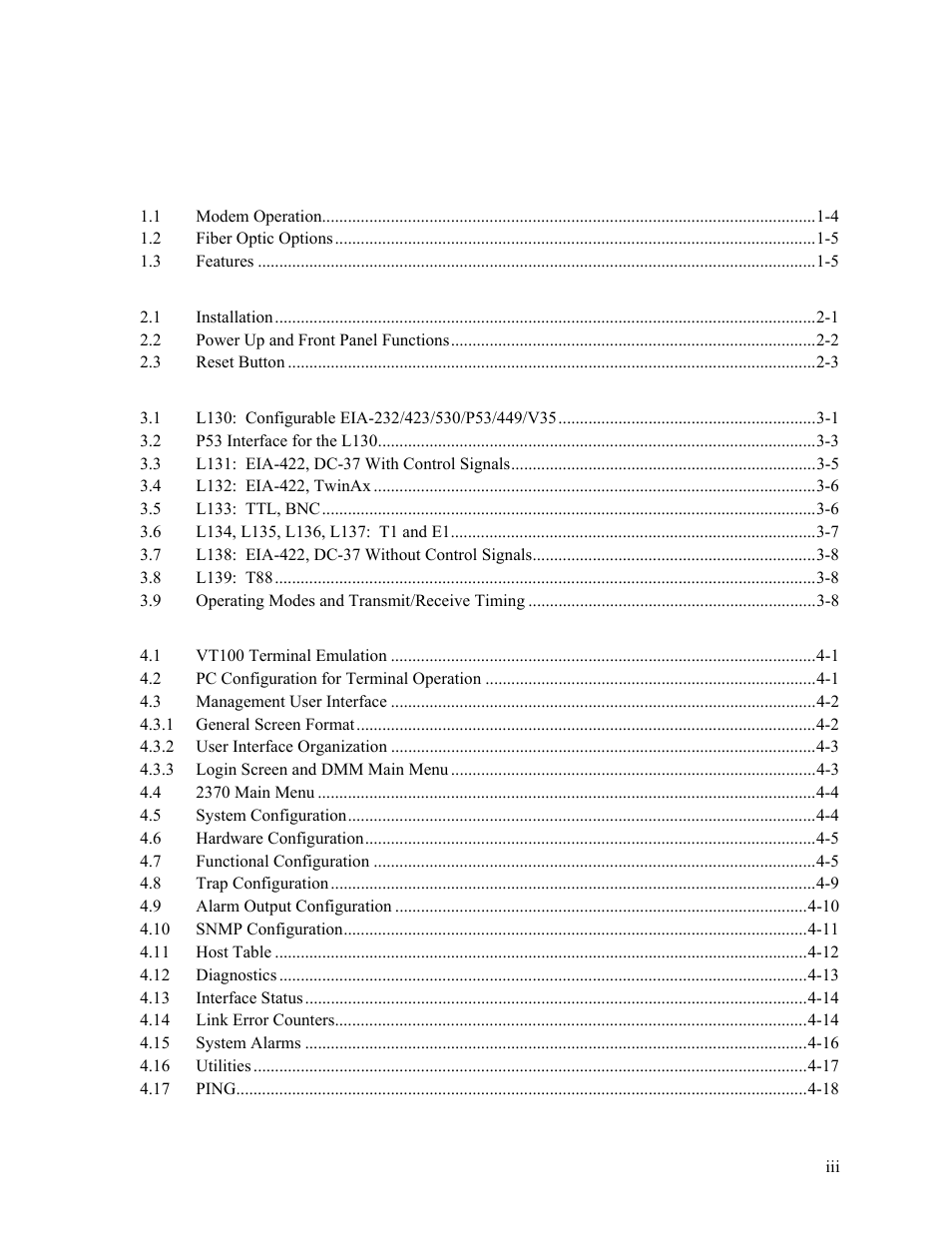 CANOGA PERKINS 2370 High-Speed Universal Fiber Optic Modem User Manual | Page 5 / 60
