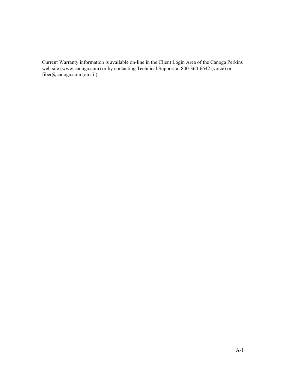 Appendix a appendix awarranty information, Appendix a warranty information | CANOGA PERKINS 2370 High-Speed Universal Fiber Optic Modem User Manual | Page 57 / 60
