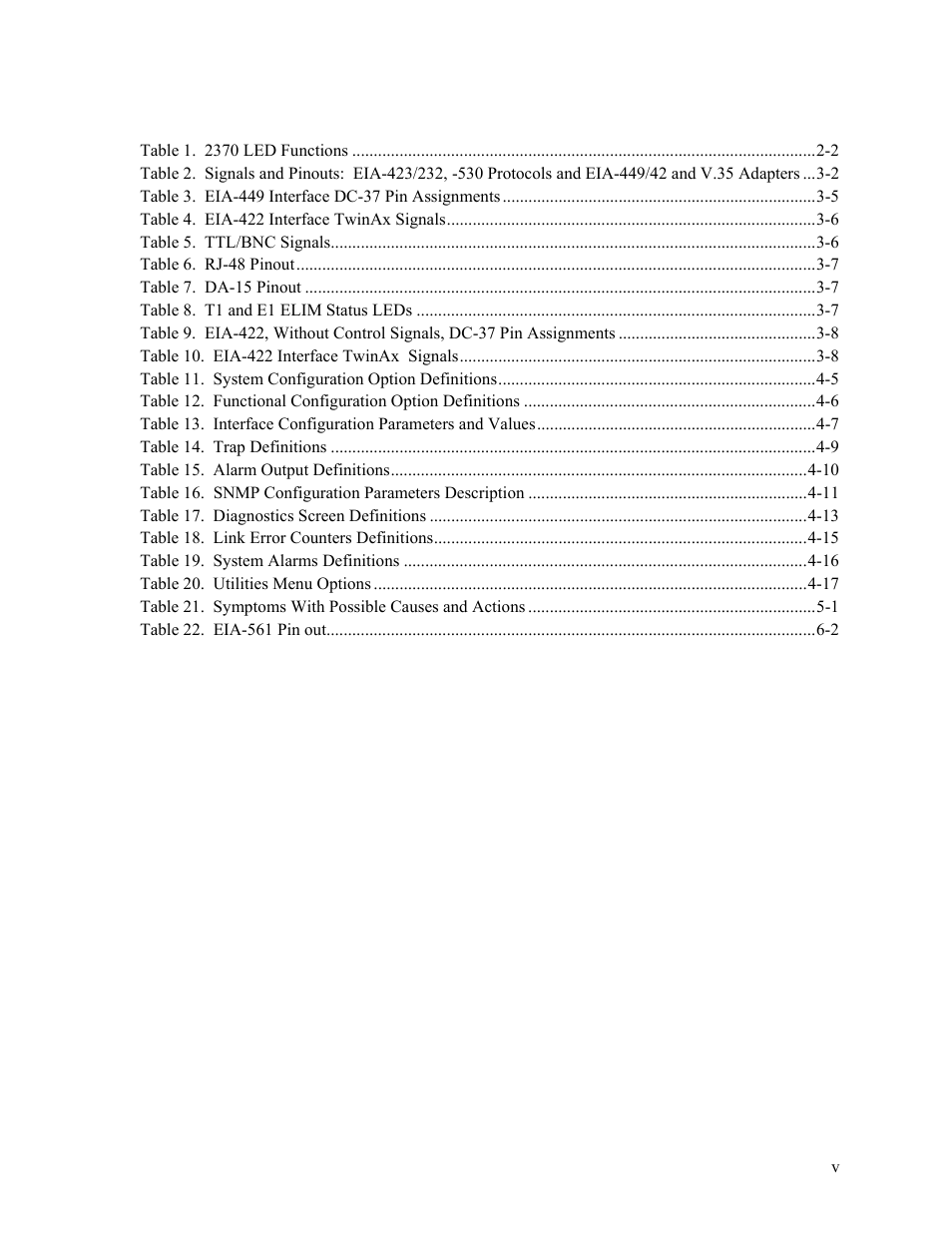List of tables | CANOGA PERKINS 2370 High-Speed Universal Fiber Optic Modem User Manual | Page 7 / 60