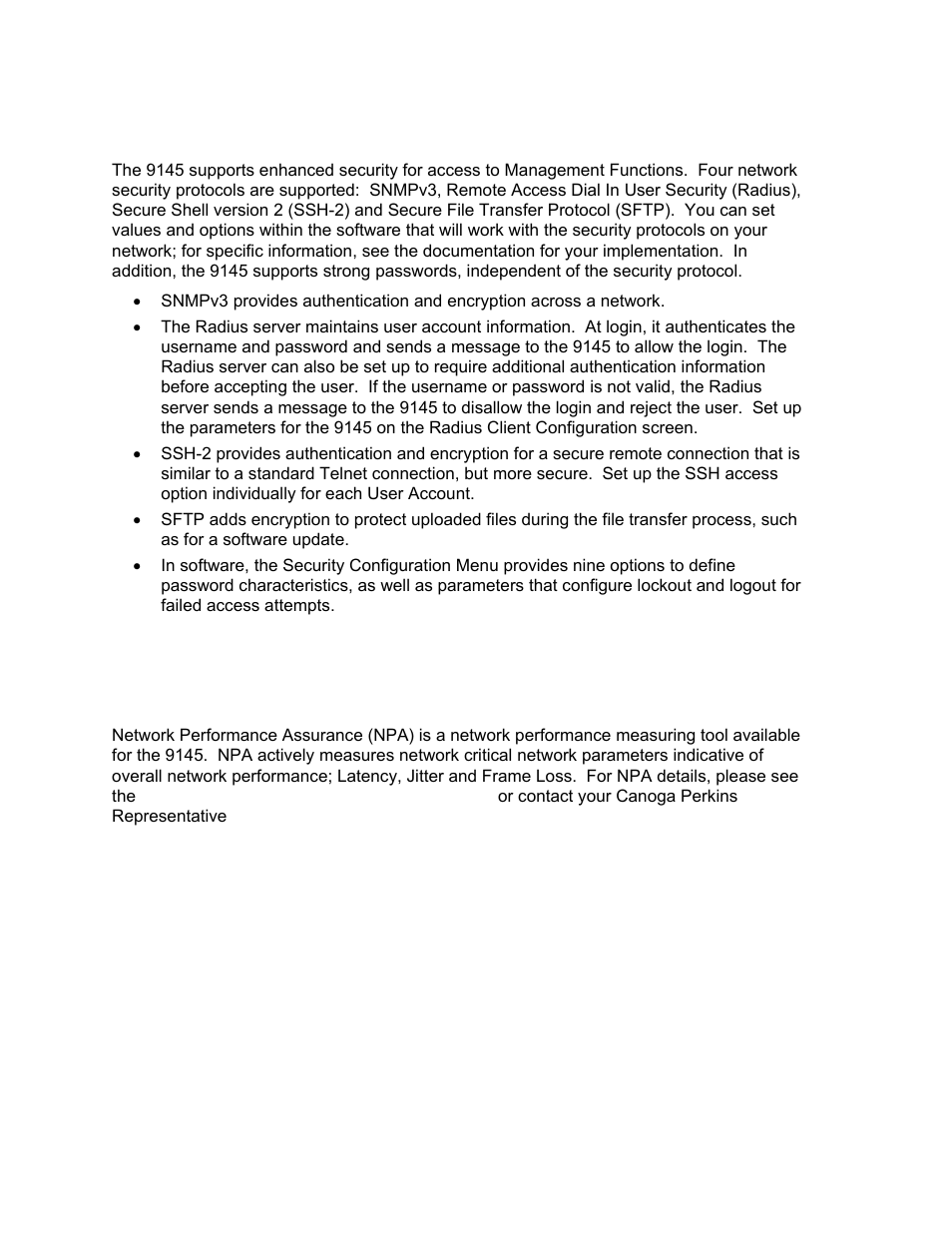 Management security, Optional features | CANOGA PERKINS 9145 Network Interface Device User Manual | Page 10 / 108