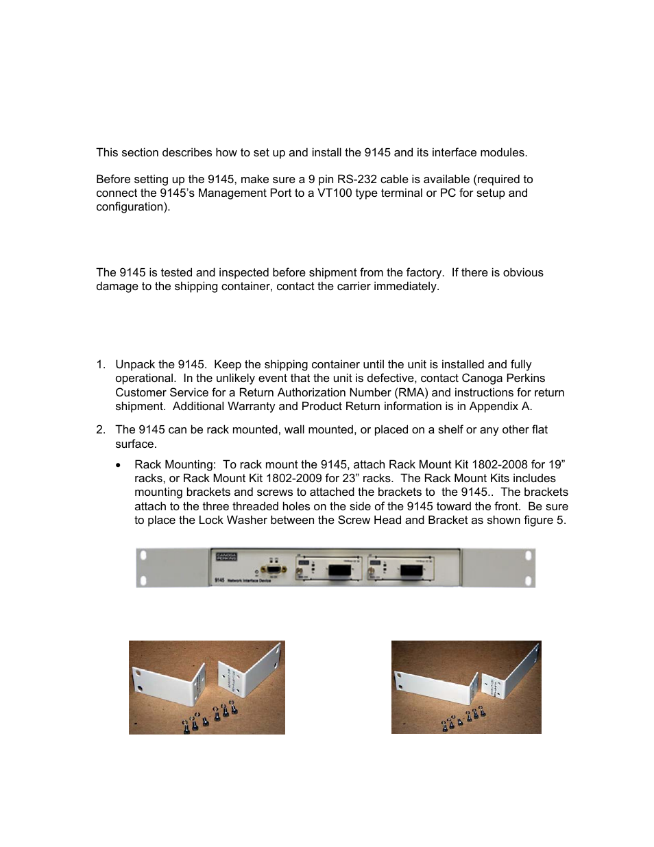 Chapter 2 set-up and installation, Installing the 9145 | CANOGA PERKINS 9145 Network Interface Device User Manual | Page 11 / 108