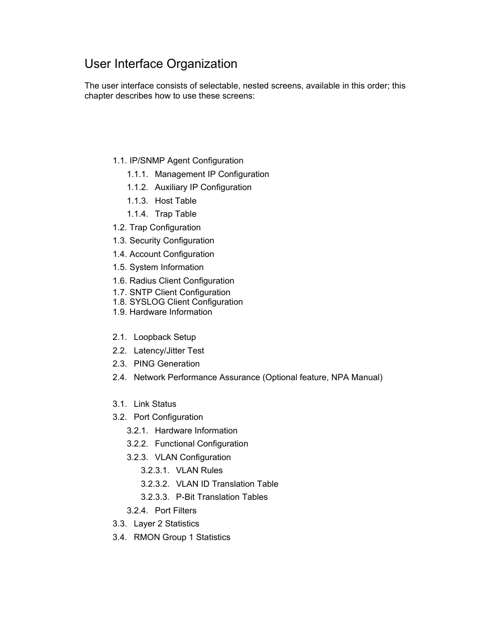 User interface organization | CANOGA PERKINS 9145 Network Interface Device User Manual | Page 24 / 108