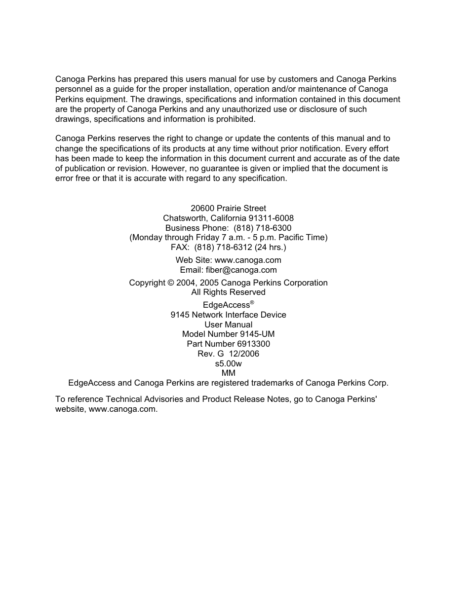 Notice, Canoga perkins corporation | CANOGA PERKINS 9145 Network Interface Device User Manual | Page 4 / 108