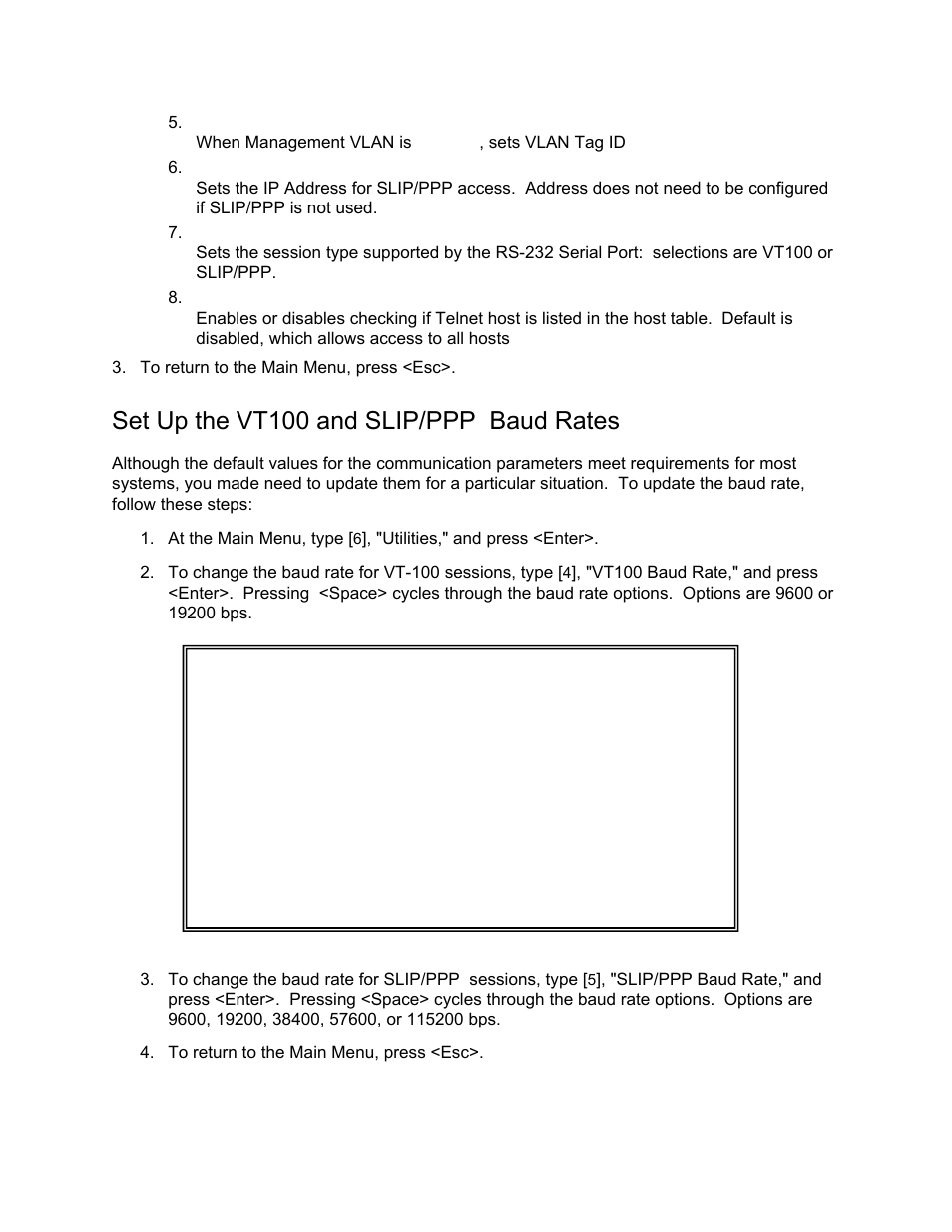 Set up the vt100 and slip/ppp baud rates | CANOGA PERKINS 9145 Network Interface Device User Manual | Page 43 / 108