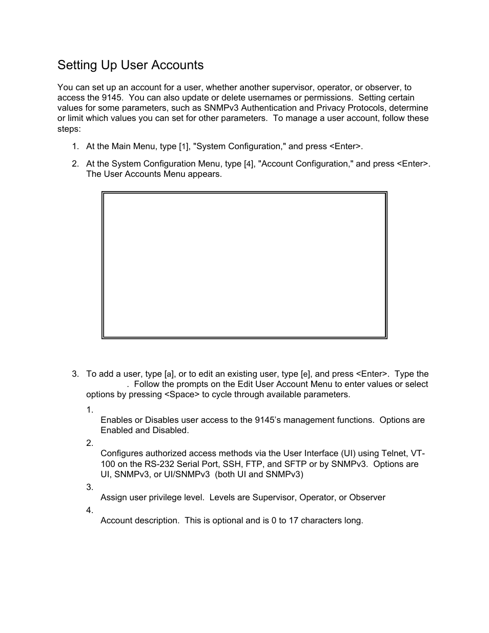 Setting up user accounts | CANOGA PERKINS 9145 Network Interface Device User Manual | Page 53 / 108