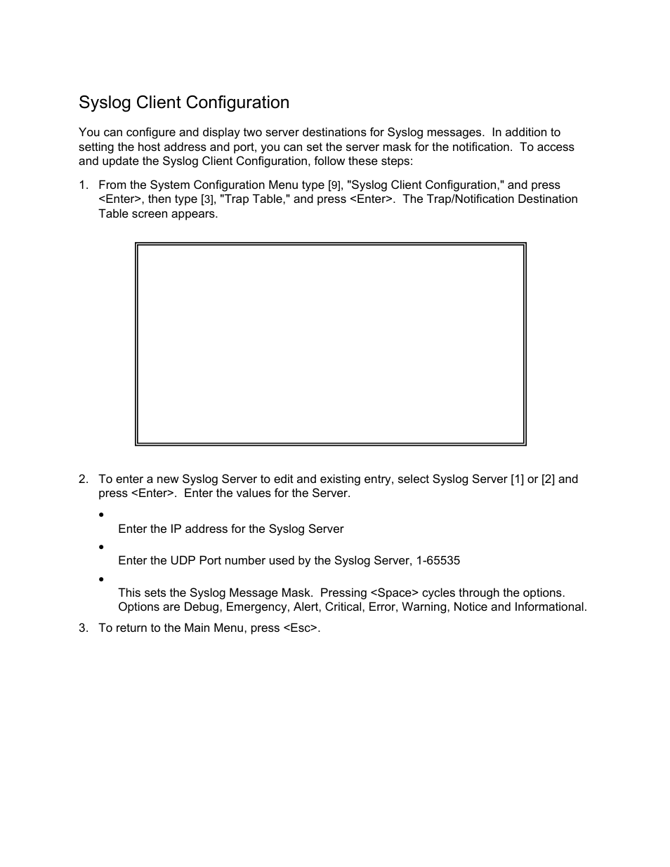 Syslog client configuration | CANOGA PERKINS 9145 Network Interface Device User Manual | Page 59 / 108