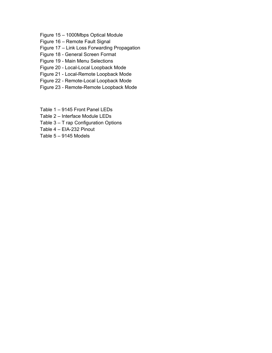 List of tables | CANOGA PERKINS 9145 Network Interface Device User Manual | Page 7 / 108