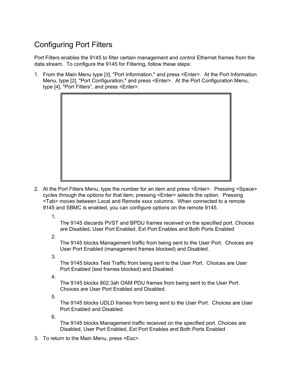 Configuring port filters | CANOGA PERKINS 9145 Network Interface Device User Manual | Page 72 / 108