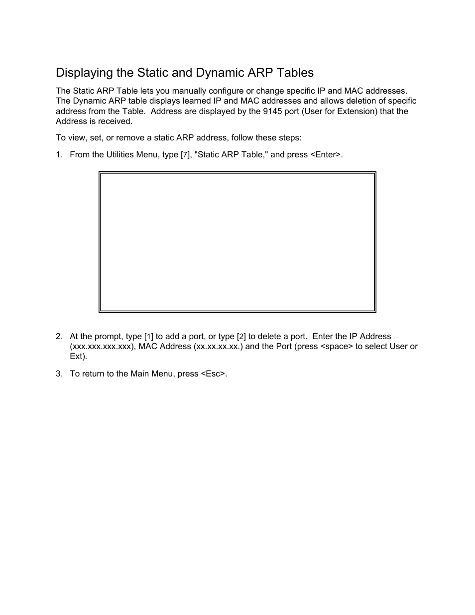 Displaying the static and dynamic arp tables | CANOGA PERKINS 9145 Network Interface Device User Manual | Page 78 / 108