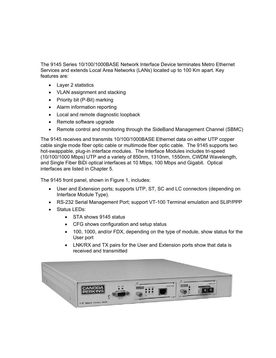 Chapter 1 overview | CANOGA PERKINS 9145 Network Interface Device User Manual | Page 9 / 108