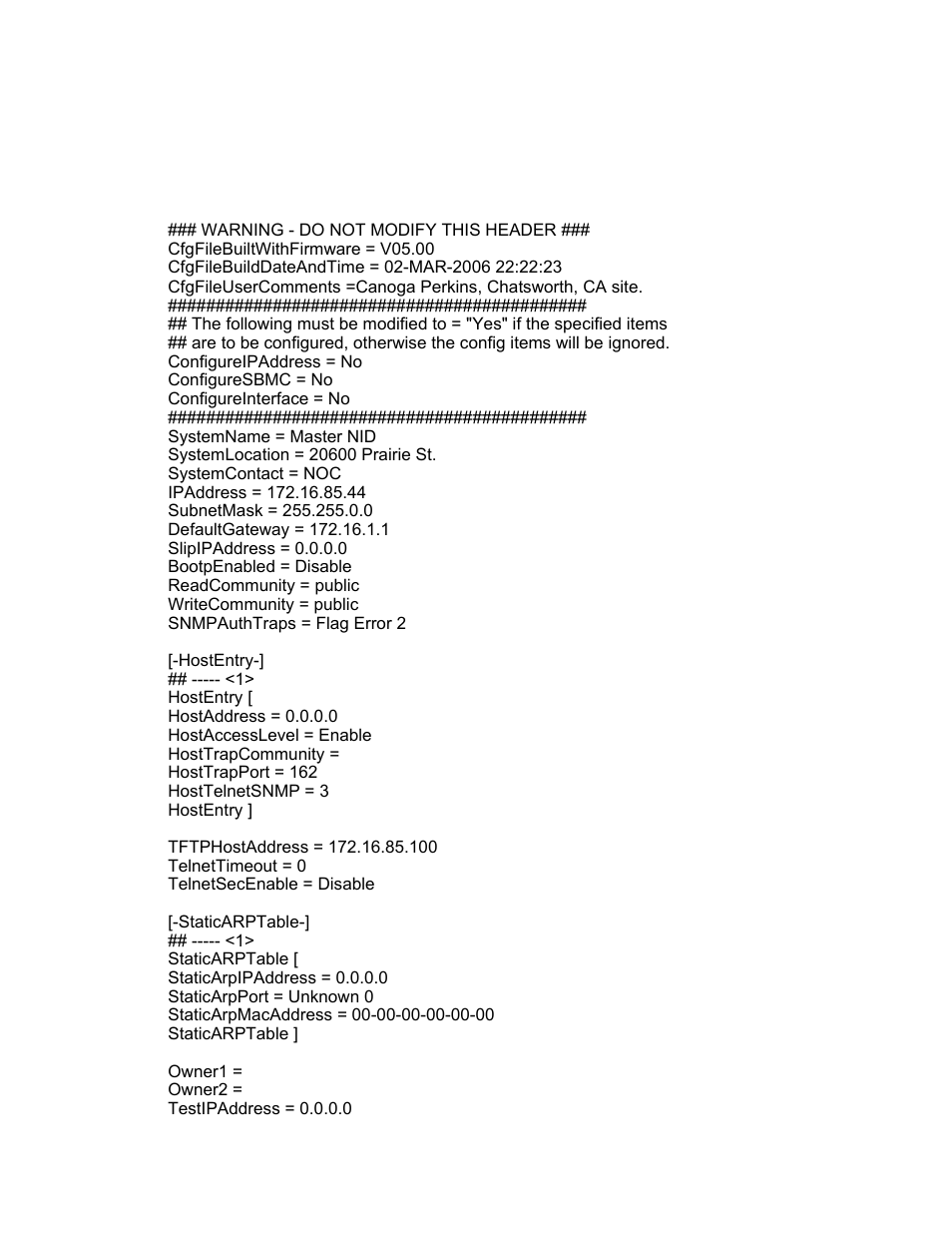 Appendix c configuration file format and fields | CANOGA PERKINS 9145 Network Interface Device User Manual | Page 98 / 108