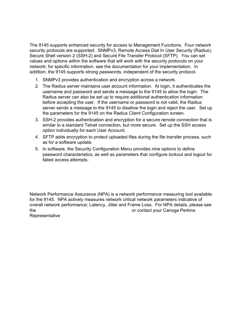 Management security, Optional features | CANOGA PERKINS 9145 Network Interface Device User Manual | Page 10 / 102