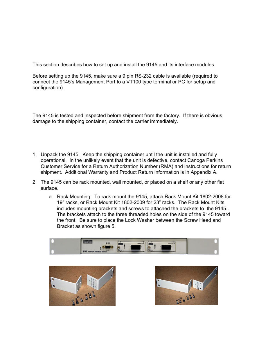 Chapter 2 - set-up and installation, Installing the 9145, Chapter 2 set-up and installation | CANOGA PERKINS 9145 Network Interface Device User Manual | Page 11 / 102