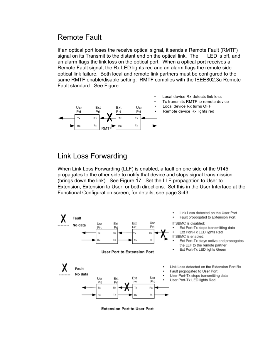 Remote fault, Link loss forwarding, Figure | Remote fault signal | CANOGA PERKINS 9145 Network Interface Device User Manual | Page 18 / 102