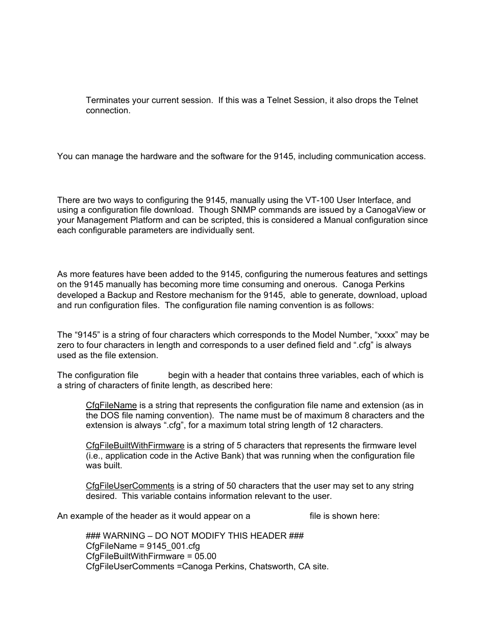 Logout, Managing the 9145, Configuring methods for the 9145 | Configuration upload | CANOGA PERKINS 9145 Network Interface Device User Manual | Page 31 / 102