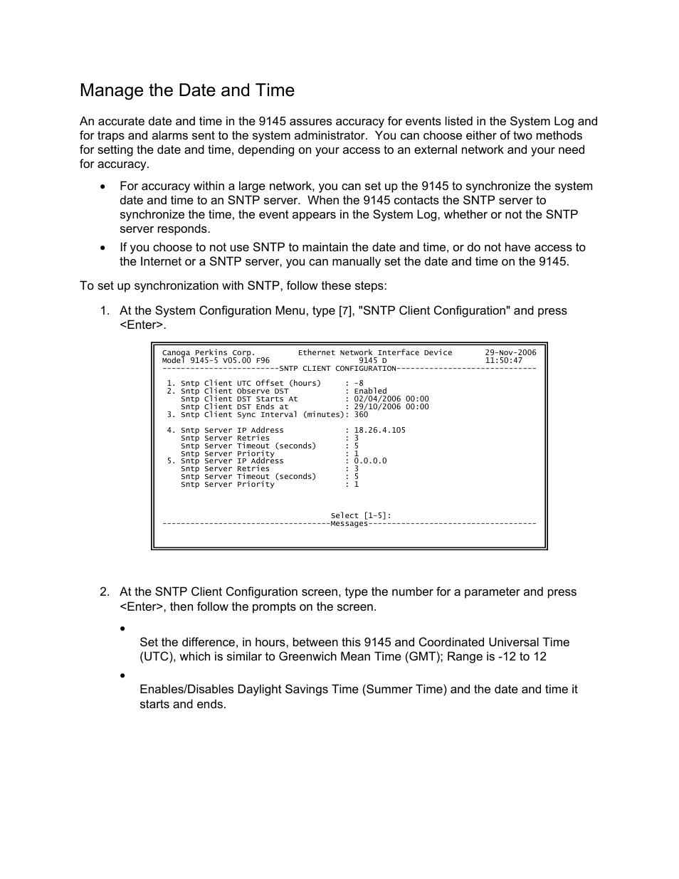 Manage the date and time | CANOGA PERKINS 9145 Network Interface Device User Manual | Page 39 / 102