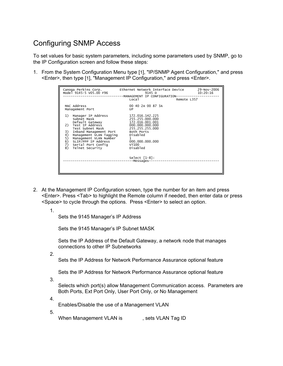 Configuring snmp access | CANOGA PERKINS 9145 Network Interface Device User Manual | Page 41 / 102