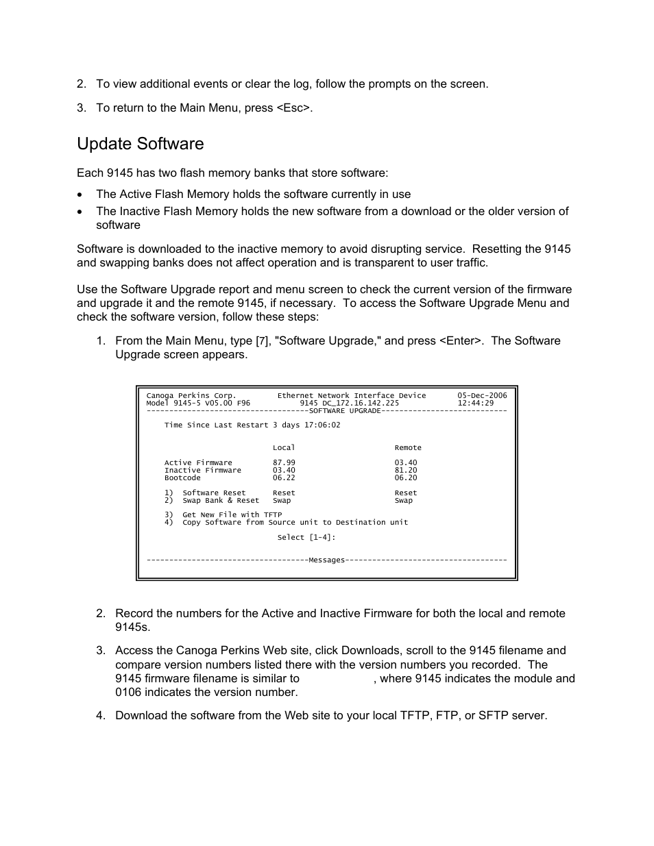 Update software | CANOGA PERKINS 9145 Network Interface Device User Manual | Page 45 / 102