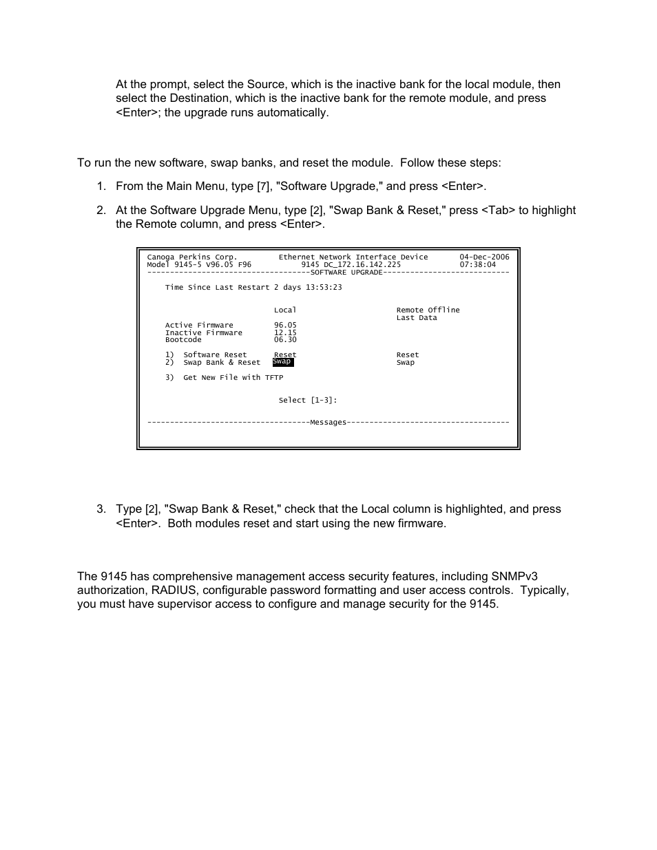 Configuring access security | CANOGA PERKINS 9145 Network Interface Device User Manual | Page 48 / 102