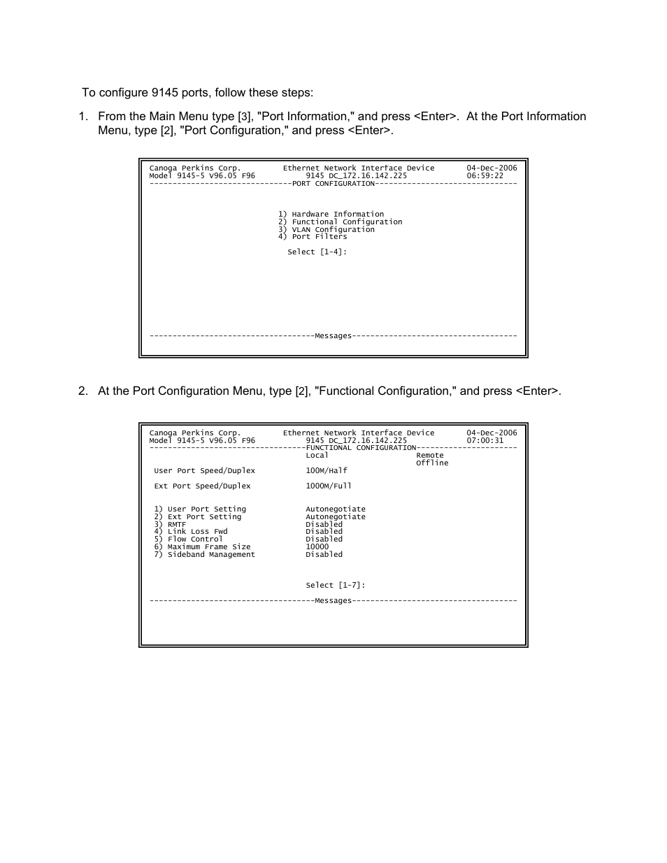 Functional configuration," and press <enter | CANOGA PERKINS 9145 Network Interface Device User Manual | Page 62 / 102