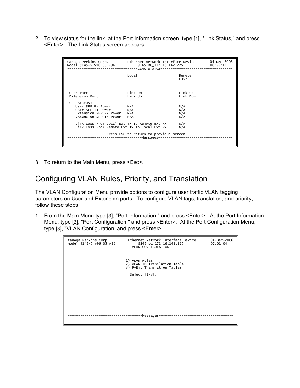 Configuring vlan rules, priority, and translation | CANOGA PERKINS 9145 Network Interface Device User Manual | Page 64 / 102